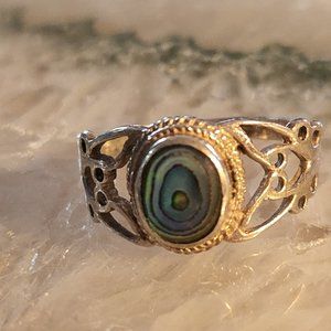 Vintage Sterling Silver Abalone Ring  7-6/8  2.8g  Super Colors